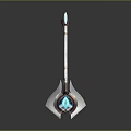 Elegant Fantasy Weapon With Blue Glowing Crystal Top And Reflective Metal Base