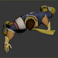3D Model Male Character in Blue Costume with Yellow Scarf Gloves and Action Pose