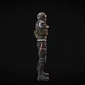 Game Movie Character In Tactical Gear With Helmet Knee Pads And Camo Arms