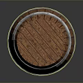 Wooden Barrel With Natural Wooden Texture And Silver Metal Hoops For Home Storage And Decor