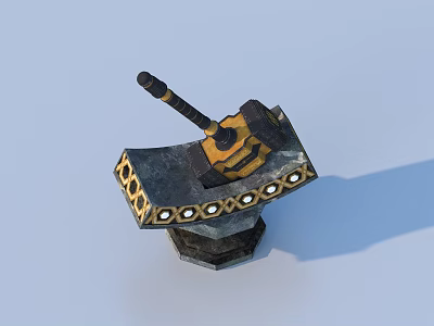 3D Model Military Tank Weapon With Detailed Cannon Barrel Holed Base And Yellow Black Color 3d model