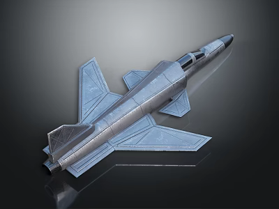 Silver Jet Airplane Model Featuring Streamlined Design Sharp Wings And Metallic Texture On Dark Background 3d model