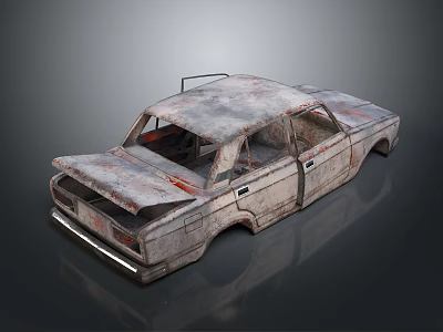 Abandoned Car Body With Rusty Exterior Worn Out Paint And Damaged Windows 3d model