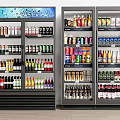 Commercial Beverage Refrigerators Stocked with Various Bottled Drinks and Beverages 3d model