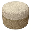 Woven Round Ottoman With Beige And Light Brown Natural Material For Home Decor