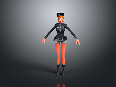 3D Game Movie Character With Red Hair Black Uniform Top Blue Shorts And Black Boots 3d model