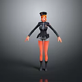 3D Game Movie Character With Red Hair Black Uniform Top Blue Shorts And Black Boots