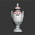 Ornate Decorative Vase With Red Spots White Body Green Base And Lid