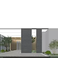 Modern Architecture Exterior With Glass Curtain Wall Stone Panels And Green Plants