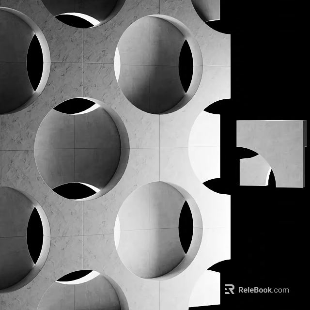 Modern Geometric Room Divider With Circular Cutouts And Black White Concrete Texture 3d model 