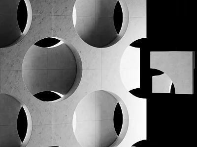 Modern Geometric Room Divider With Circular Cutouts And Black White Concrete Texture 3d model