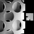 Modern Geometric Room Divider With Circular Cutouts And Black White Concrete Texture