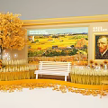 Van Gogh Themed Photo Spot With Golden Tree Sunflowers White Bench And Wheat Field Art