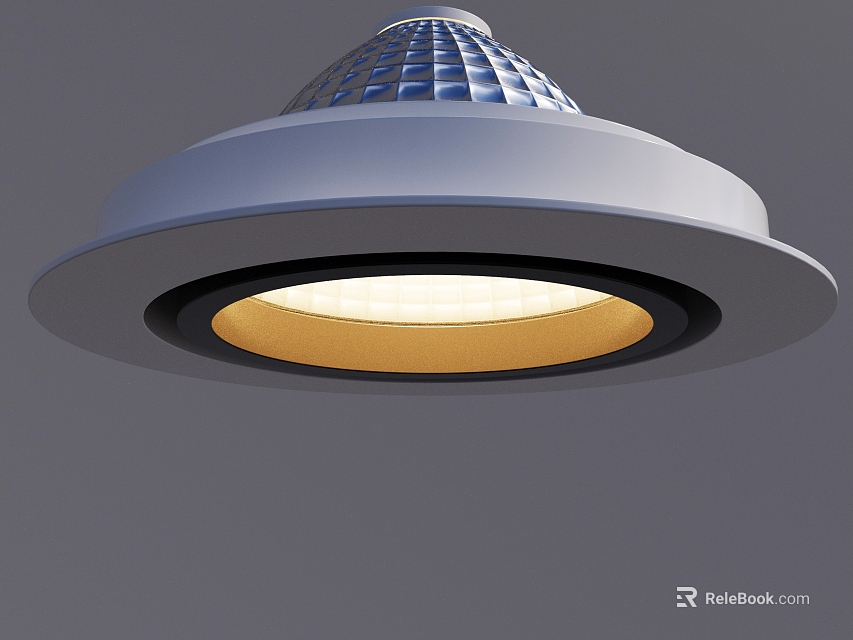 Modern Chandelier Featuring Blue Grid Like Dome White Circular Base And Yellow Glowing Center 3d model 