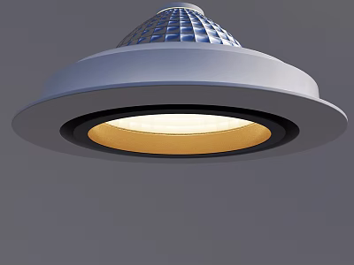 Modern Chandelier Featuring Blue Grid Like Dome White Circular Base And Yellow Glowing Center 3d model