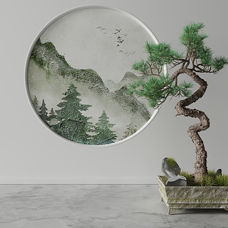 New Chinese Round Frame Painting Decorative Painting 3d model