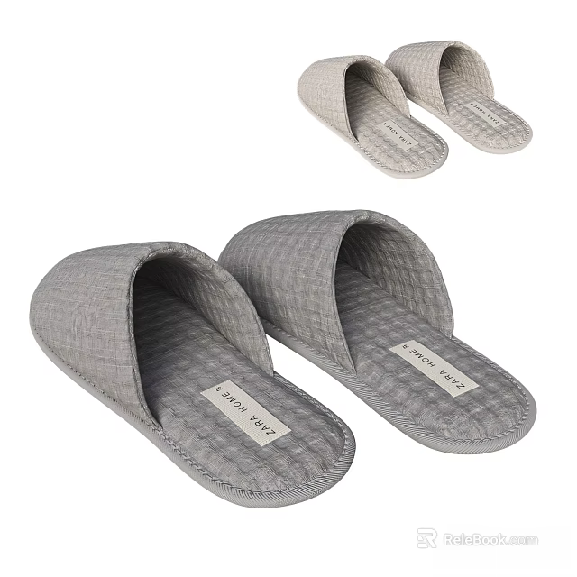 Gray Quilted Open Toe Slippers With Label For Home Wear 3d model 