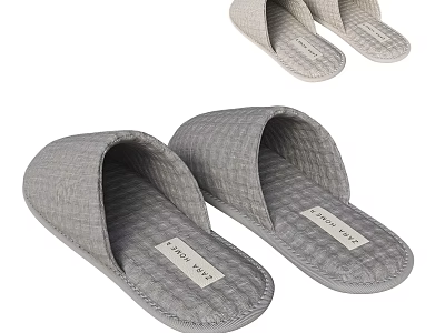 Gray Quilted Open Toe Slippers With Label For Home Wear 3d model