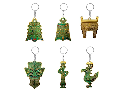 Traditional Bronze Style Decorative Keychains With Various Cultural Shapes And Designs 3d model
