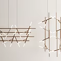Modern Geometric Chandeliers with Intersecting Metal Frames and White LED Tubes 3d model