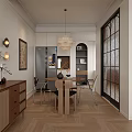 Living And Dining Room Interior With Beige Sofa Black White Geometric Rug Rocking Chair Chandelier