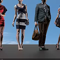 Group of People Walking Together With Different Outfits On Shiny Floor With Reflections