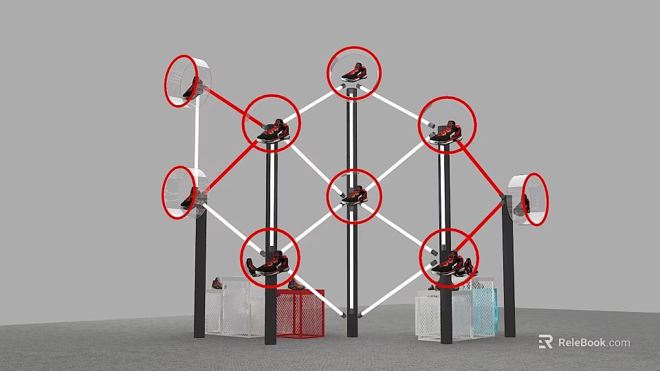 Geometric Design Display Shelves With Metal Frame And Multi Layer Racks For Retail Showcase 3d model 