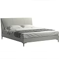 Modern Double Bed With Light Upholstered Headboard Pillows And Patterned Throw Blanket 3d model