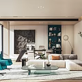 Modern Office Interior with Open Workspace Green Chairs White Sofa Bookshelf And Floor-to-Ceiling Windows