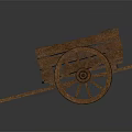 Vintage Wooden Cart With Planked Body And Single Spoked Wheel Design