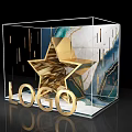 Photo Check In Spot With Transparent Cube Gold Star Teal Marble Background And Gold LOGO