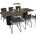 Modern Dining Table Set With Rectangular Light Wood Top And Gray Upholstered Chairs 3d model