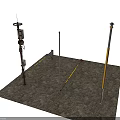 Various Structural Poles With Metal Rods Wooden Handles And Top Mounts