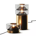 Elegant Modern Table Lamp With Layered Transparent Glass Shades And Brass Metal Base