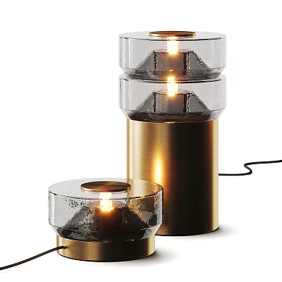 Elegant Modern Table Lamp With Layered Transparent Glass Shades And Brass Metal Base 3d model