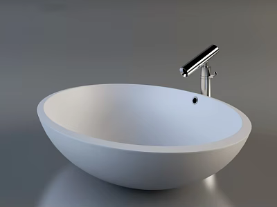 Elegant Oval Shaped White Countertop Washbasin with Single Hole Silver Faucet 3d model