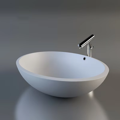 Elegant Oval Shaped White Countertop Washbasin with Single Hole Silver Faucet 3d model