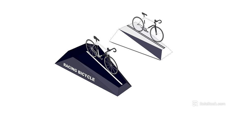 Two Racing Bicycles on Modern Display Stands with Racing Labels 3d model