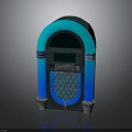 Vintage Jukebox With Arched Top Teal Blue Gradient Grid Door And Base Columns