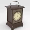 Brown Wooden Square Furniture Table Clock With Top Handle And Roman Numerals