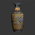 Traditional Yellow Decorative Vase With Blue Accents And Floral Patterns
