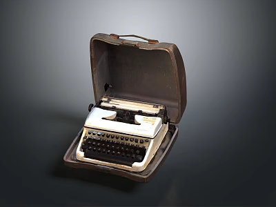 Vintage Typewriter in Open Leather Case Featuring Classic Keyboard and Metal Body 3d model