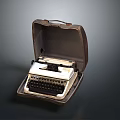 Vintage Typewriter in Open Leather Case Featuring Classic Keyboard and Metal Body