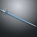 Shiny Metal Sword With Intricate Hilt Design And Blue Blade On Dark Background