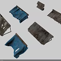 Weathered Metal Roof Structures With Blue Fabric Covers And Worn Edges
