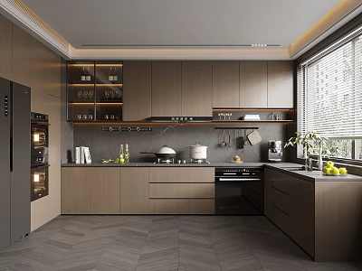 Modern Kitchen Interior Design With Open Concept Island Counter And Appliances 3d model