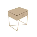 Modern Light Beige Bedside Table With Metal Frame And Single Drawer 3d model
