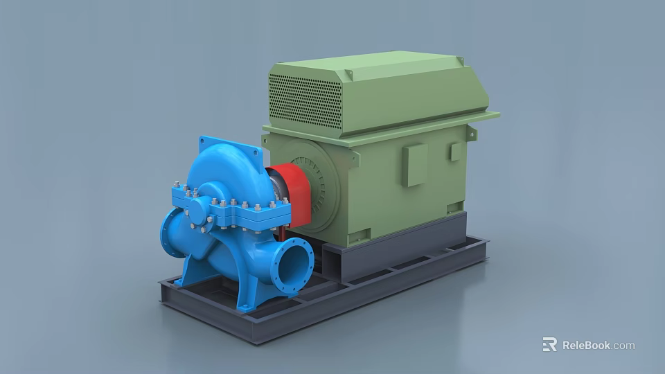 Industrial Equipment With Blue Pump Green Motor And Heavy Duty Base 3d model 