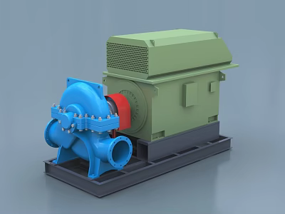 Industrial Equipment With Blue Pump Green Motor And Heavy Duty Base 3d model