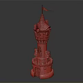 Ancient Architecture Tower with Blue Roof Red Flag White Walls and Decorative Design